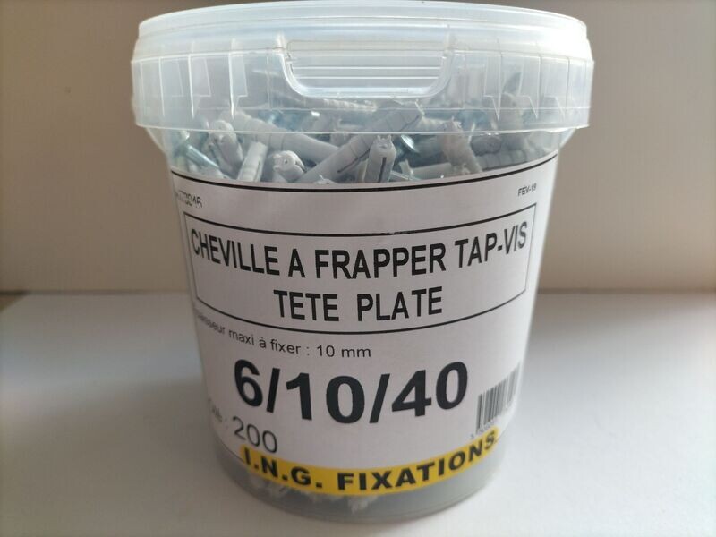 Cheville a frapper tape vis tête plate 6x10x40