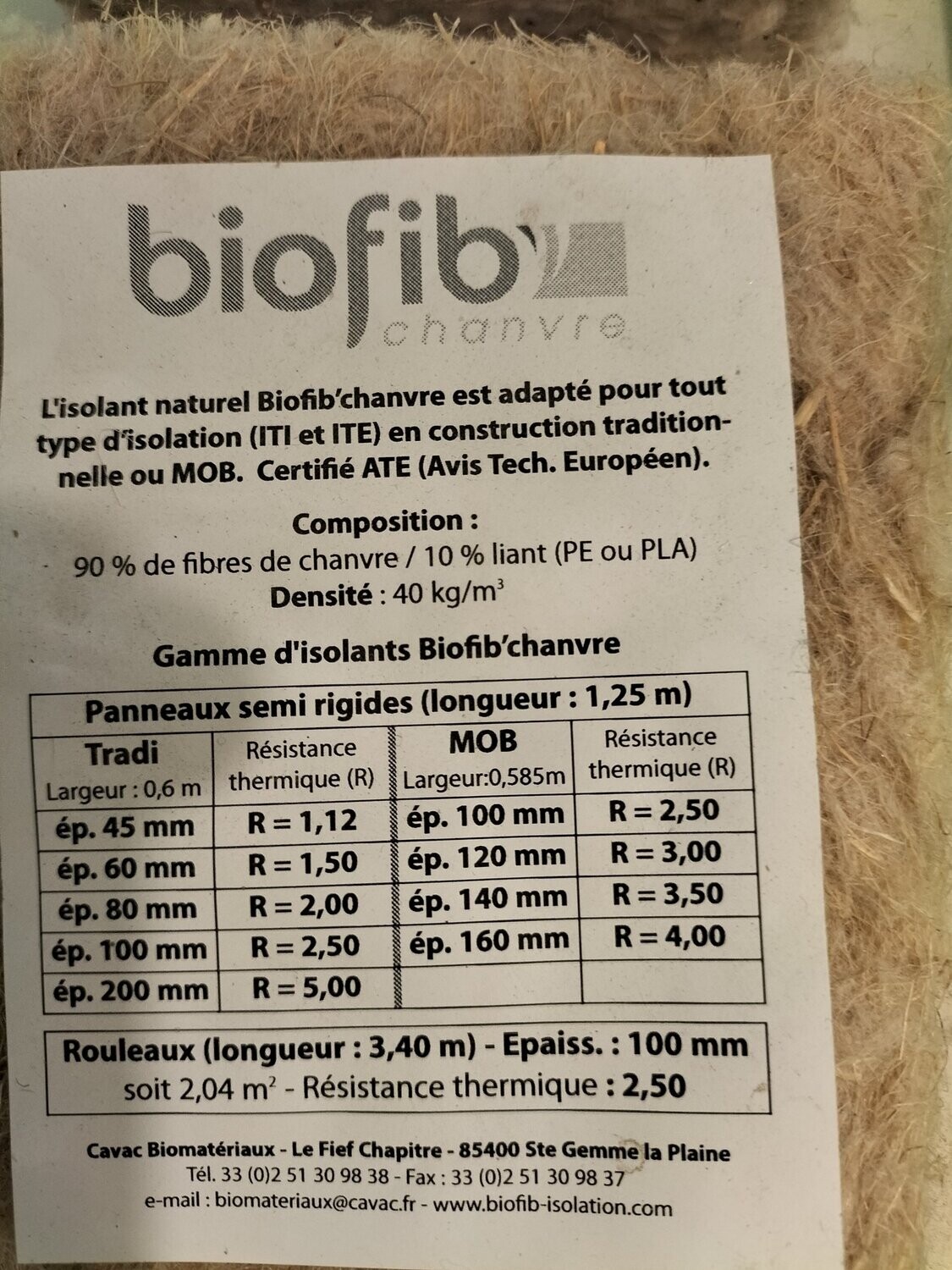 Biofib 6 cm ep chanvre panneaux 60 x 125