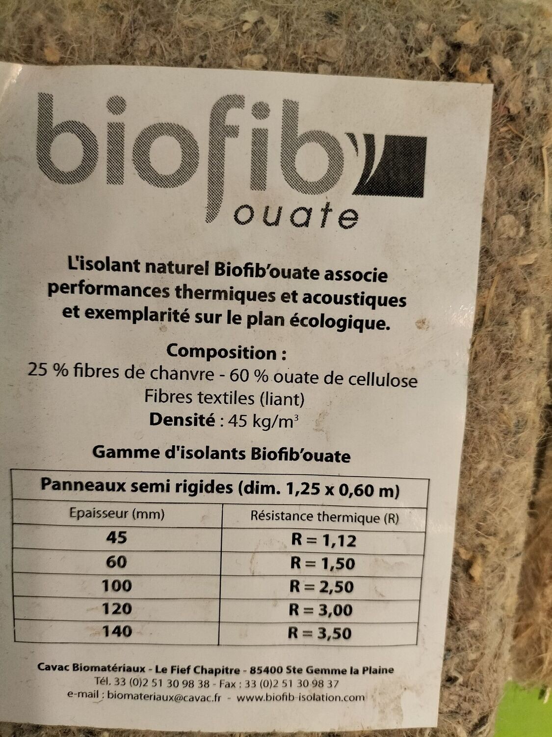Biofib ouate 4,5 cm ep  panneaux de  60 x 125