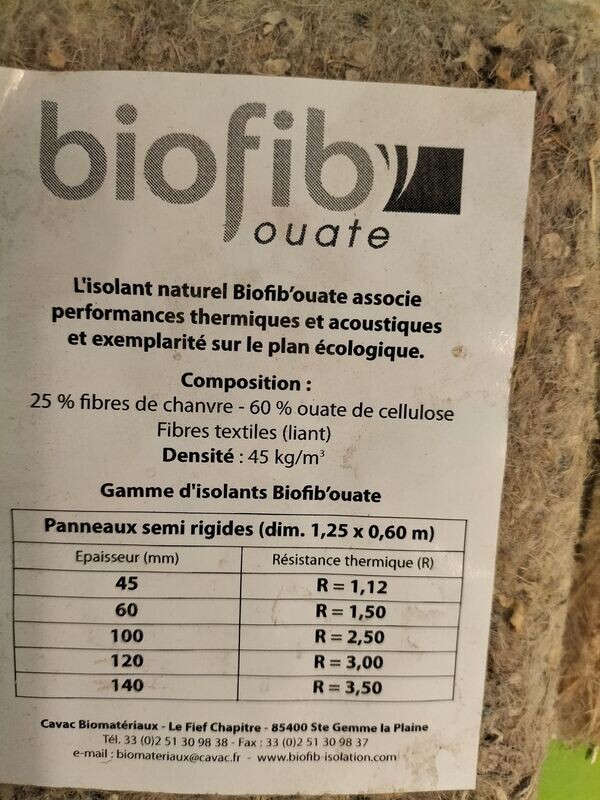 Biofib ouate 4,5 cm ep  panneaux de  60 x 125