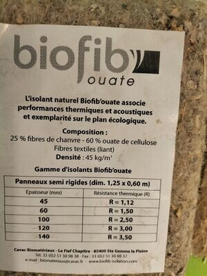 Biofib ouate panneaux 60 x 125 x 6 cm ep