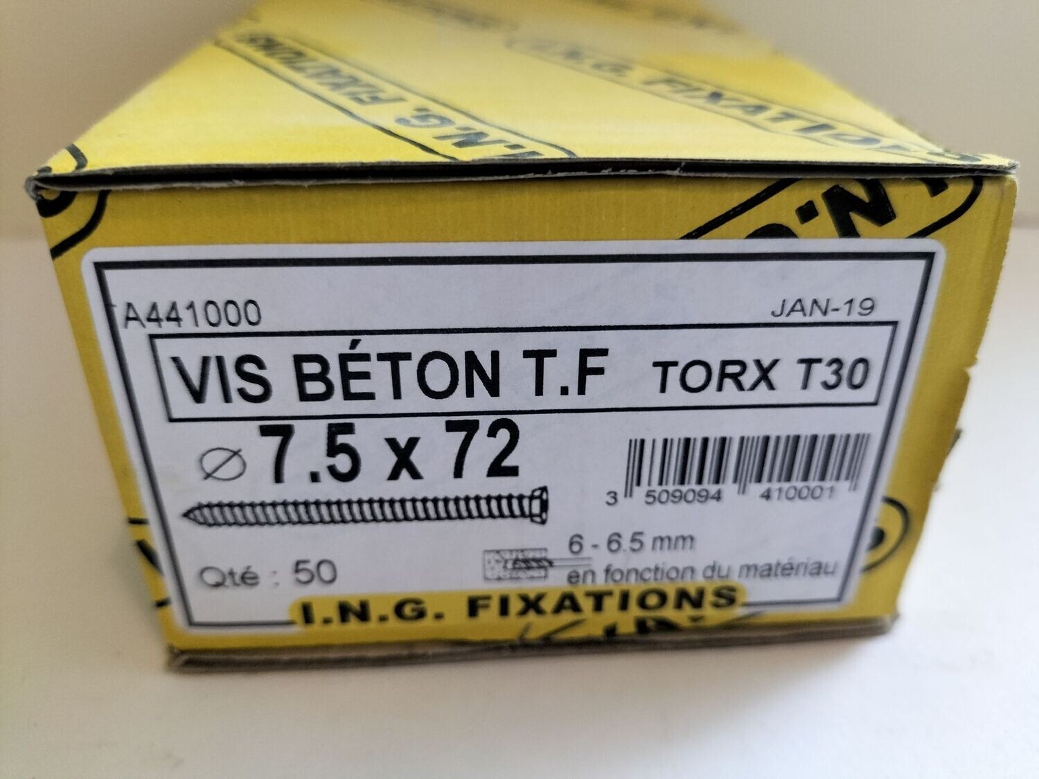 Vis béton TF Torx T30  D 7,5 x 72