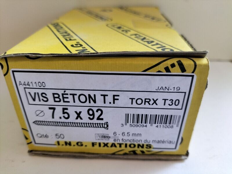 Vis béton TF Torx T30  D 7,5 x 92