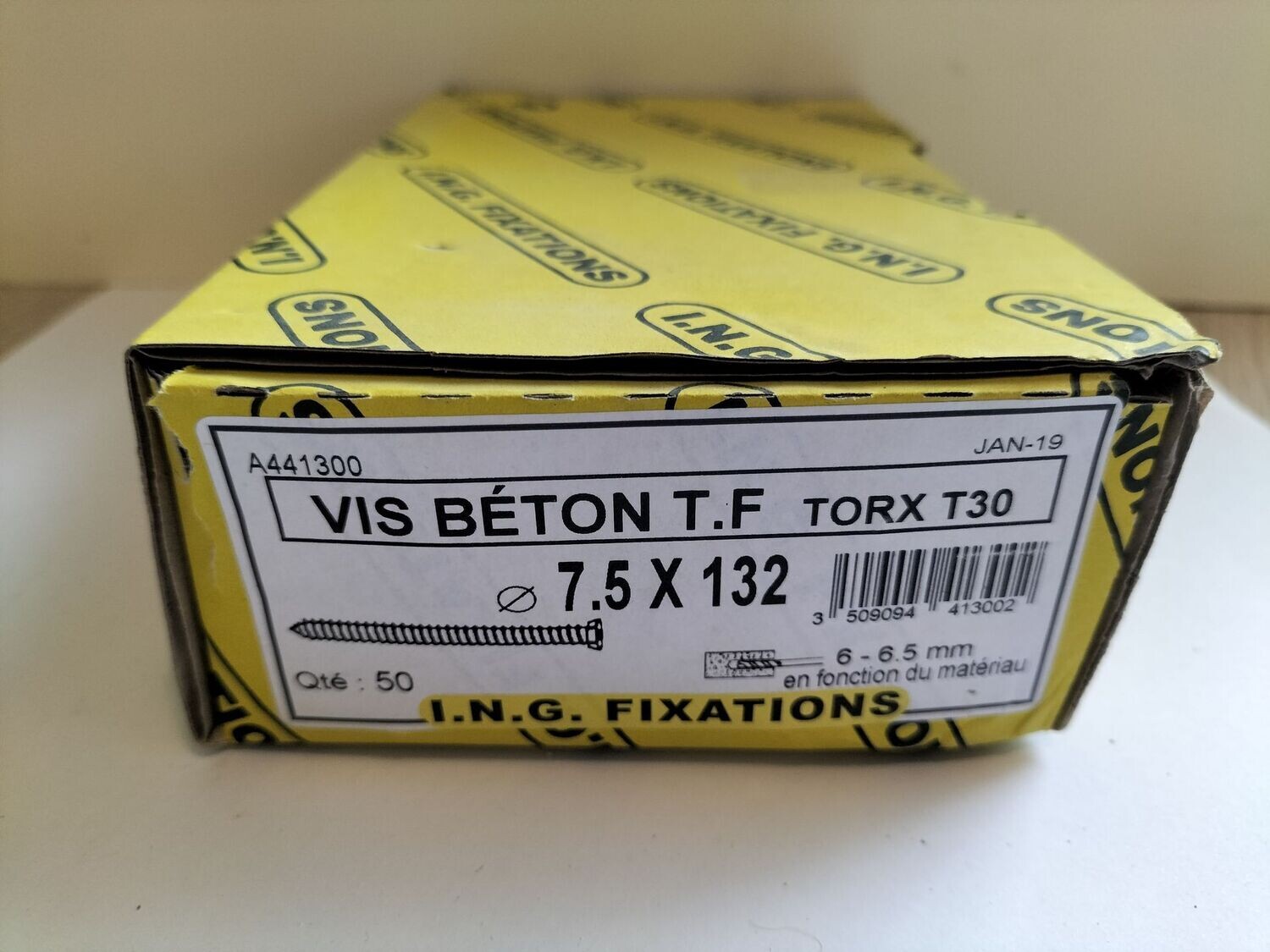 Vis béton TF Torx T30  D 7,5 x 132