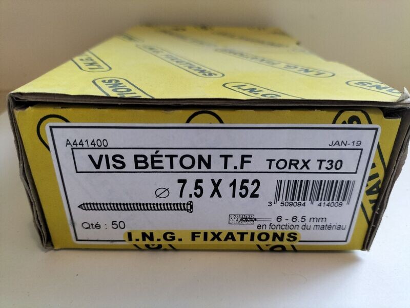 Vis béton TF Torx T30  D 7,5 x 152