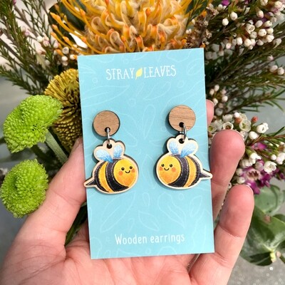 Yellow Bee wooden earrings