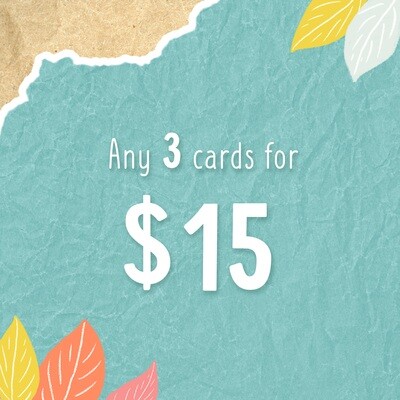 Card deal! Any 3 cards for $15