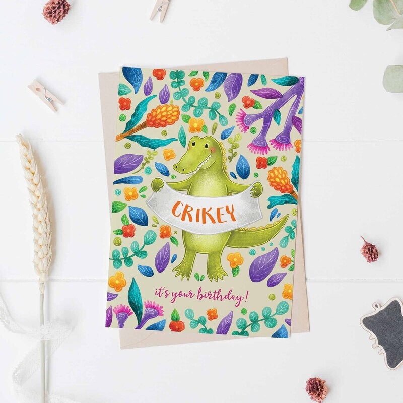 Australian animal Crocodile recycled birthday card