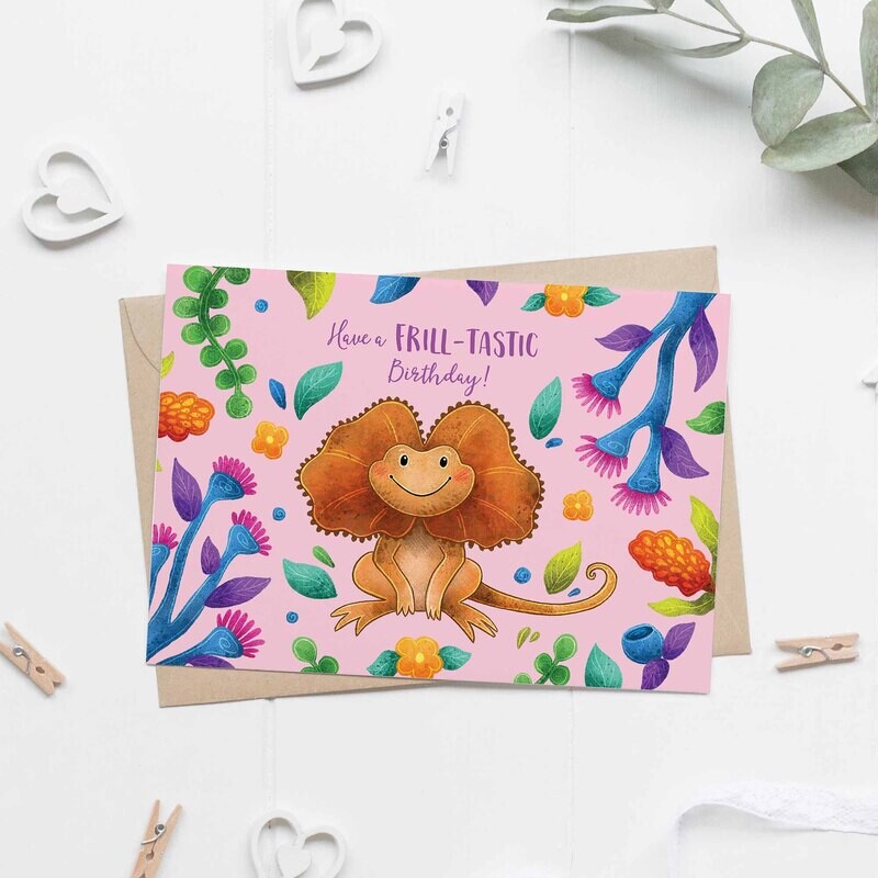 Australian animal frilled-neck Lizard birthday card