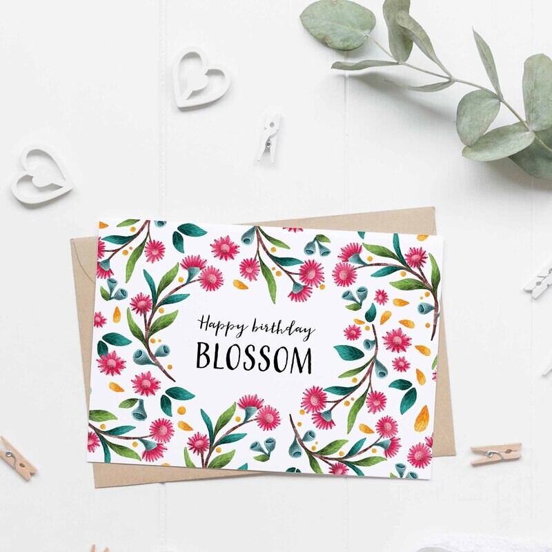 Australian happy birthday blossom recycled birthday card