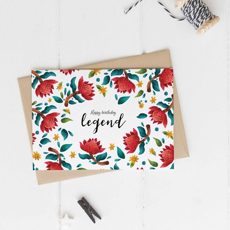 Red Australian waratah recycled birthday card