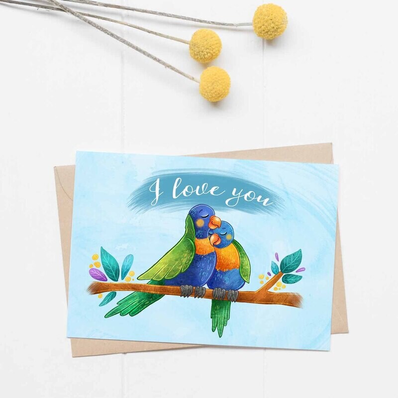 I love you Australian rainbow lorikeet greeting card