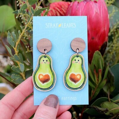 Avocado fruit wooden earrings