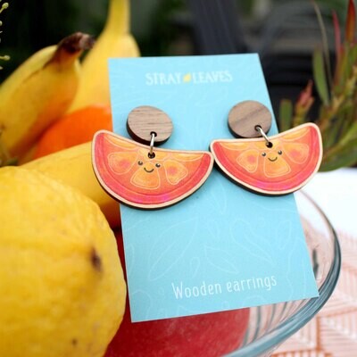 Orange fruit wooden earrings