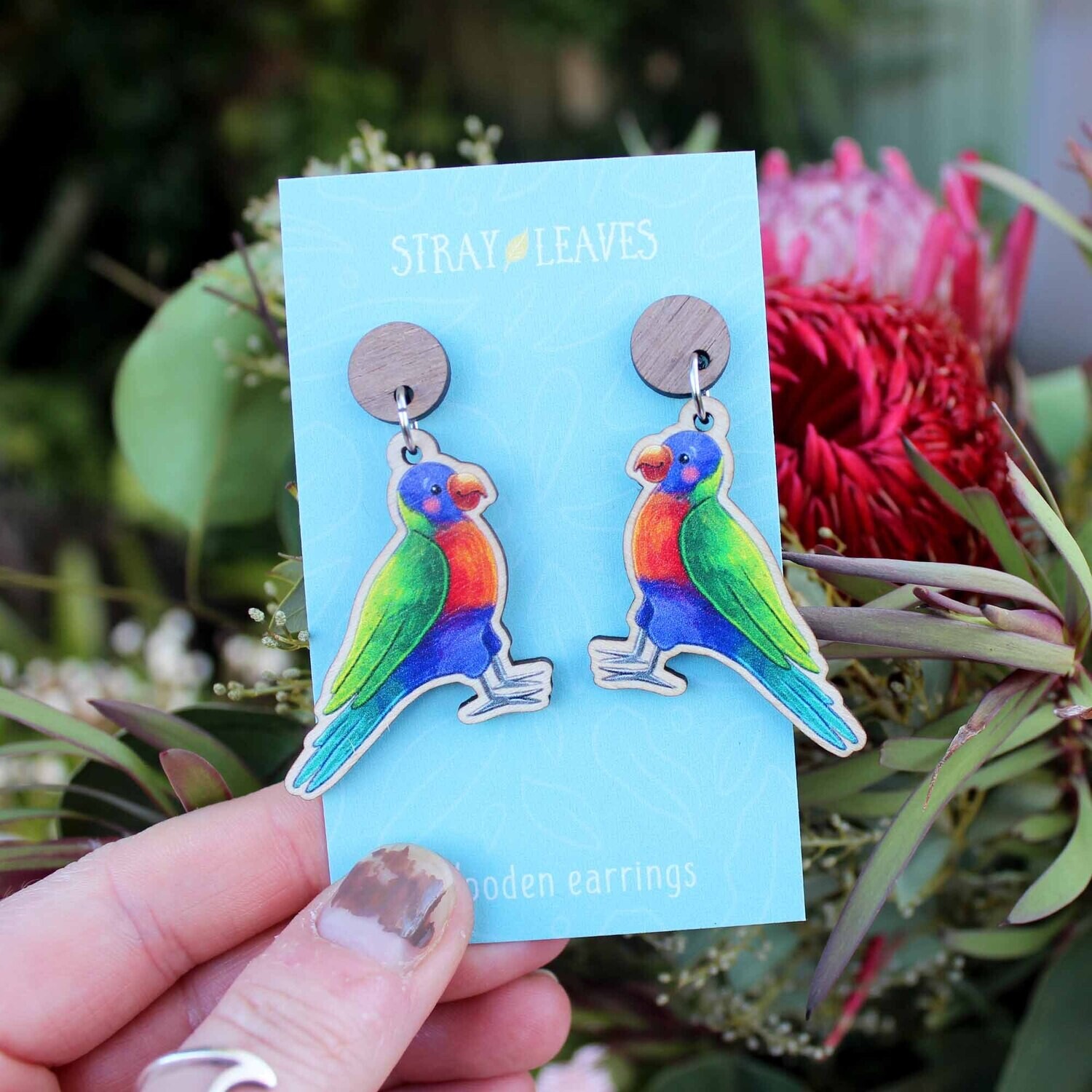 Rainbow Lorikeet Australian Bird wooden earrings