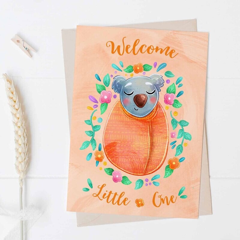 Welcome little one, Australian wombat gender neutral baby card