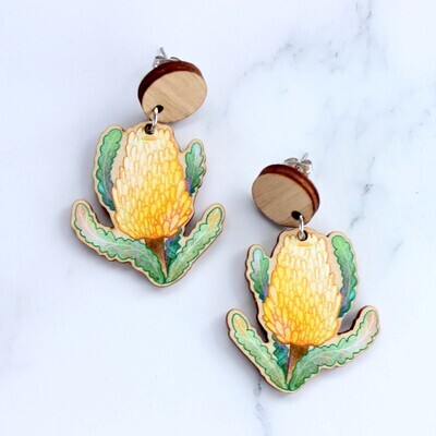 Yellow Banksia wooden earrings