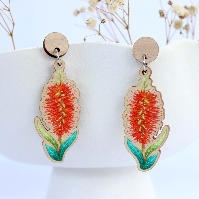 Bottlebrush wooden earrings