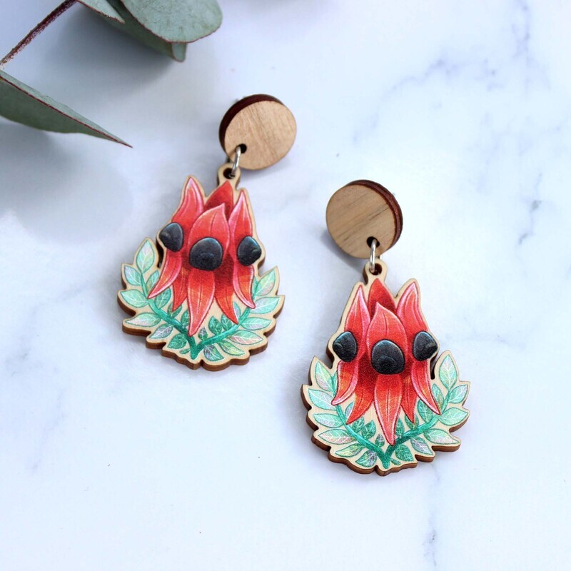 Sturt&#39;s Desert Pea wooden earrings