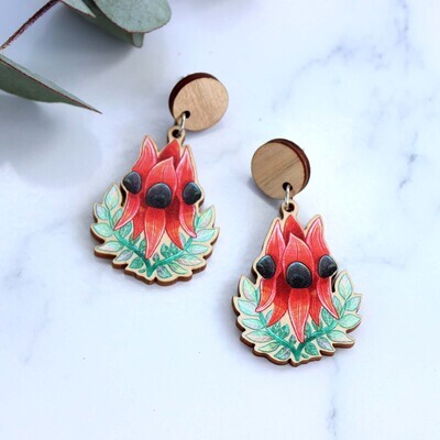 Sturt&#39;s Desert Pea wooden earrings