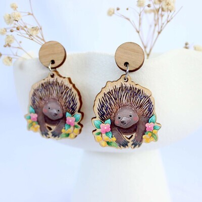 Echidna wooden earrings