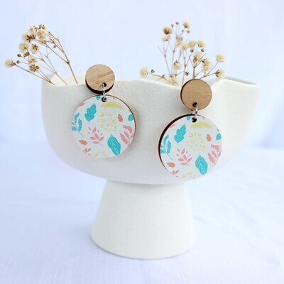 Round colourful floral wooden earrings Round colourful floral wooden earrings