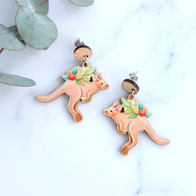 Kangaroo wooden earrings