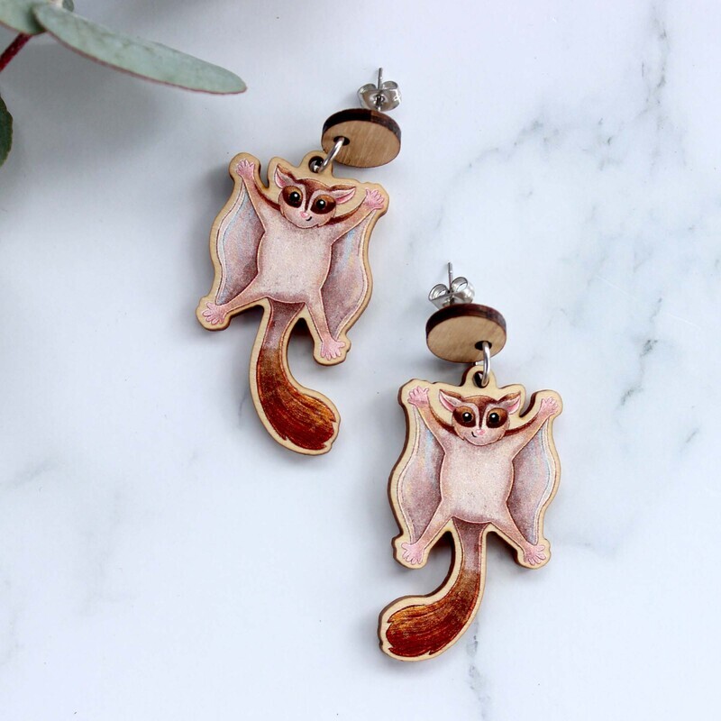 Sugar Glider wooden earrings