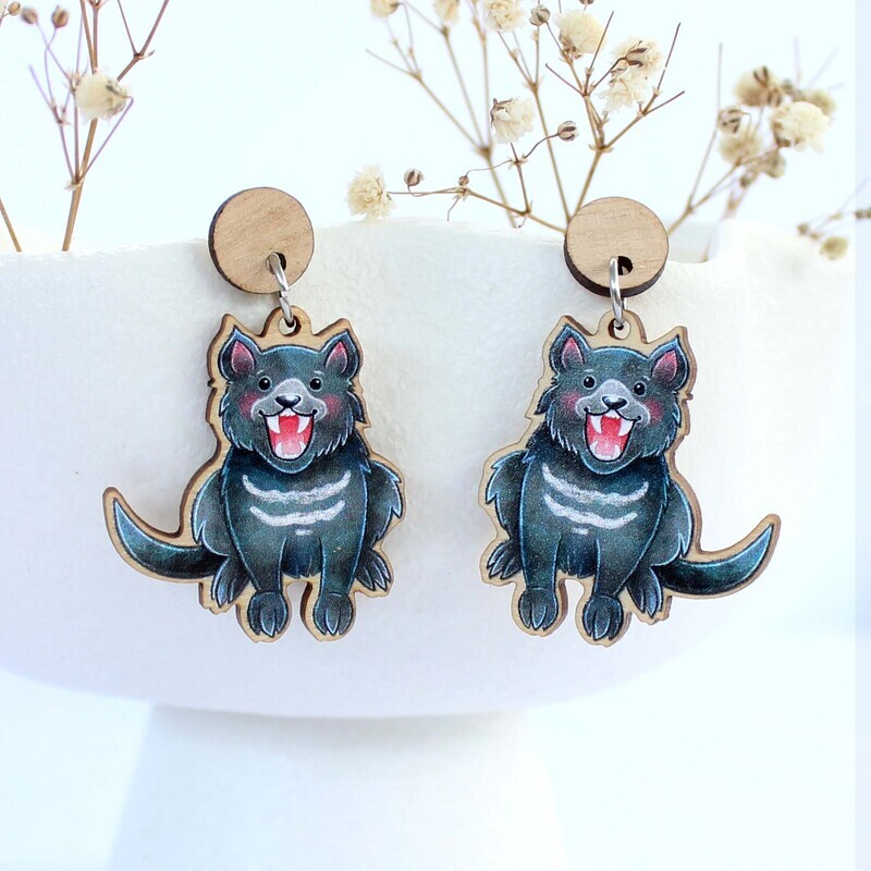 Tasmanian Devil wooden earrings