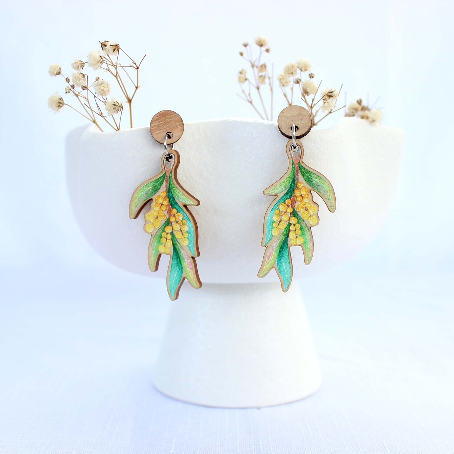 Wattle wooden earrings
