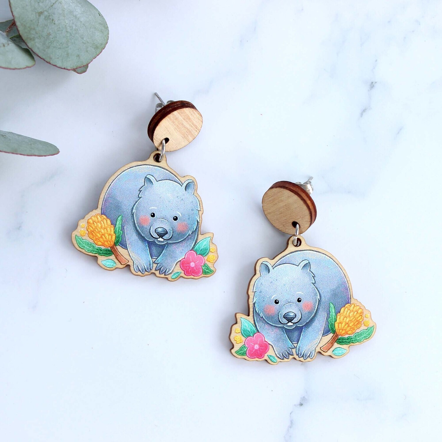 Wombat wooden earrings