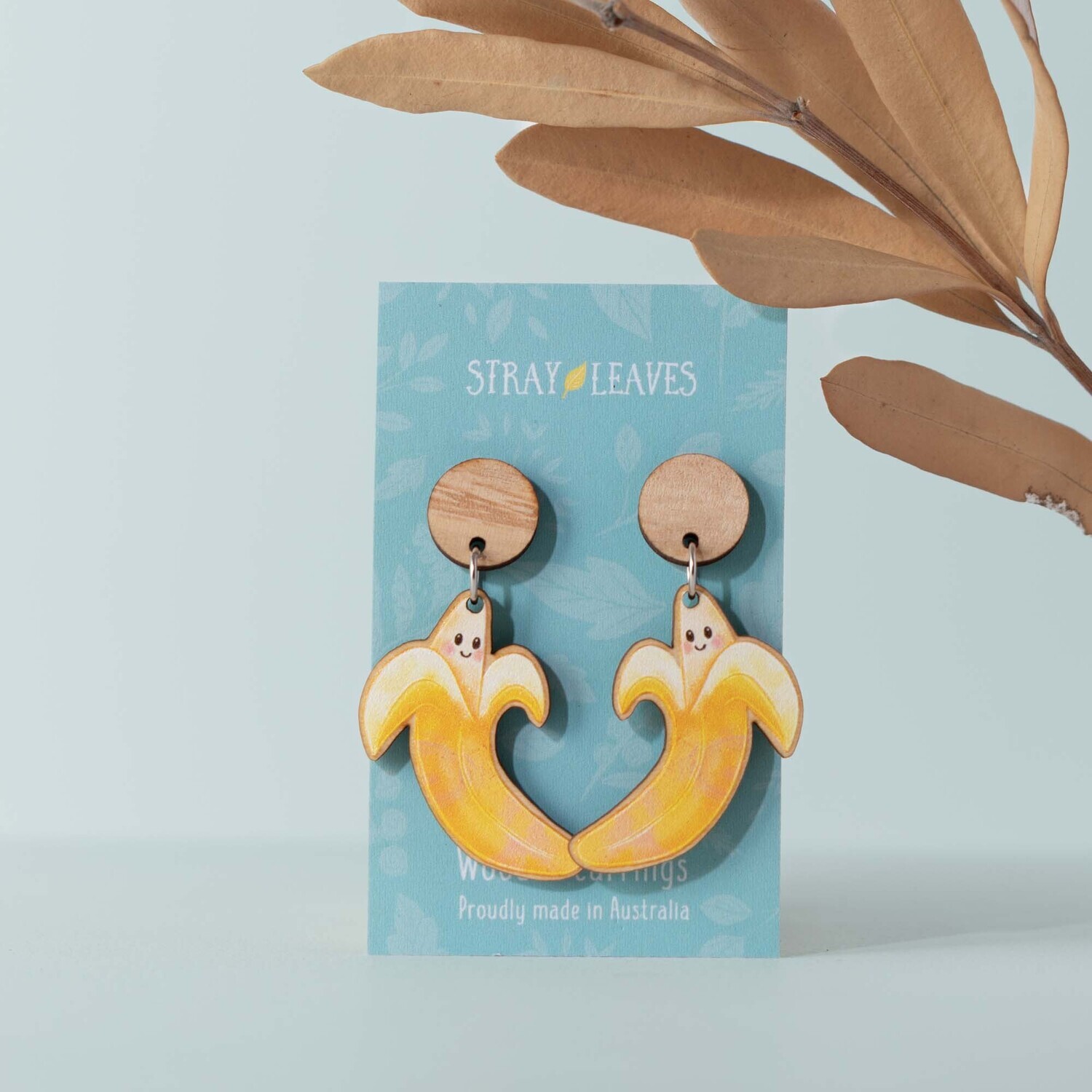 Banana fruit wooden earrings