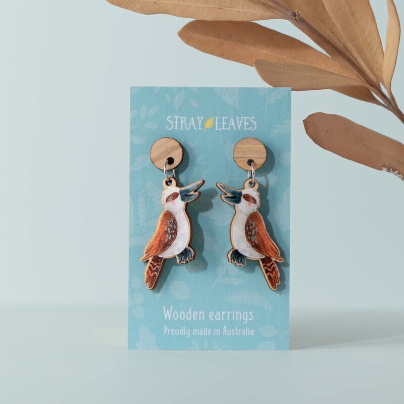 Kookaburra Australian bird wooden earrings