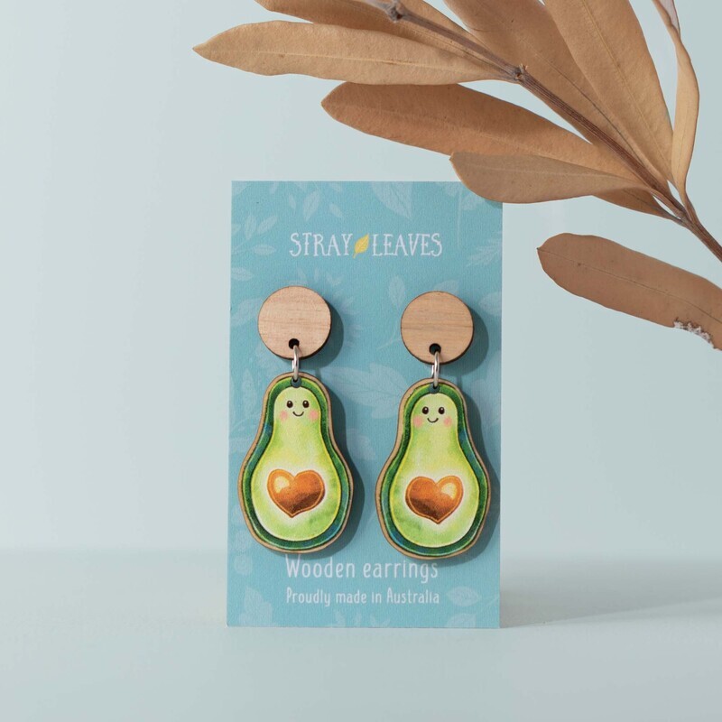 Avocado fruit wooden earrings