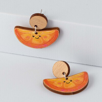Orange fruit wooden earrings