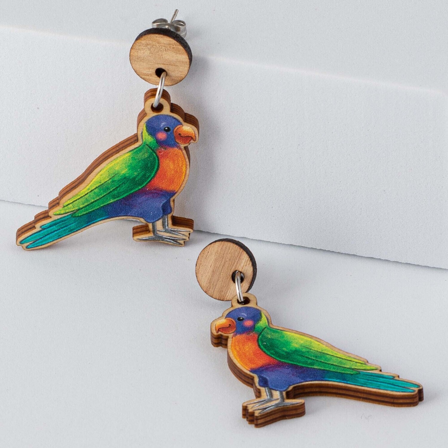 Rainbow Lorikeet Australian Bird wooden earrings