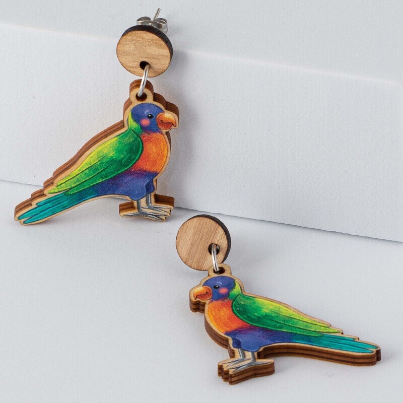 Rainbow Lorikeet Australian Bird wooden earrings