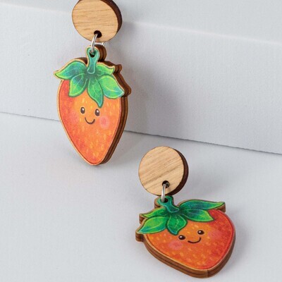 Strawberry fruit wooden earrings