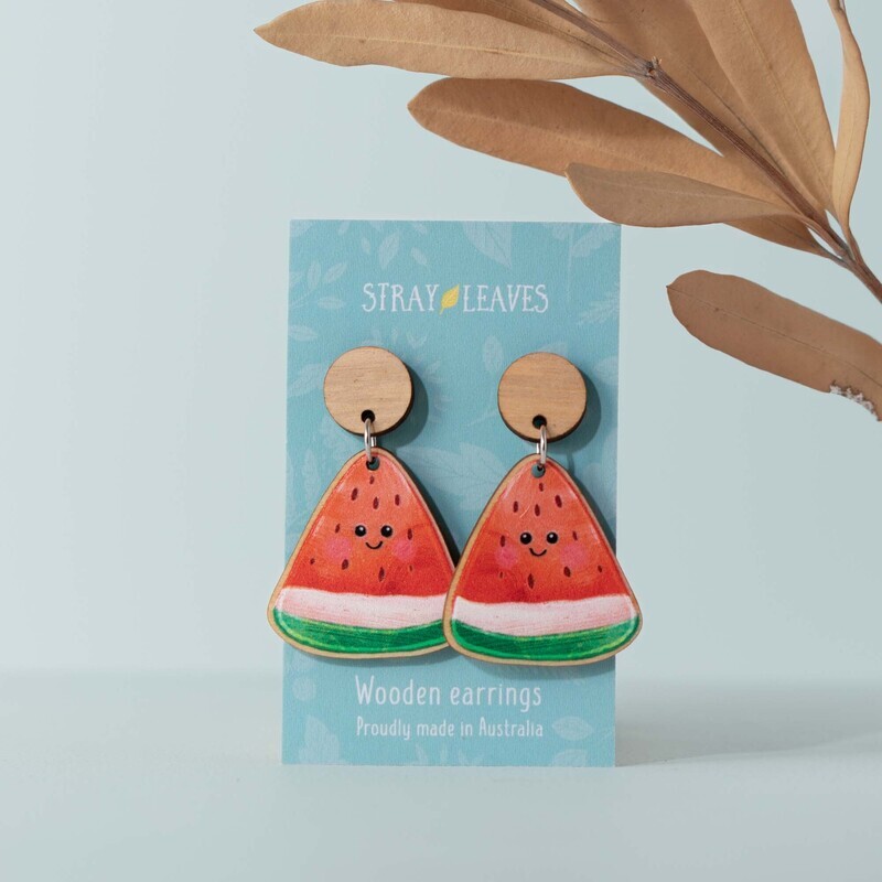 Watermelon fruit wooden earrings