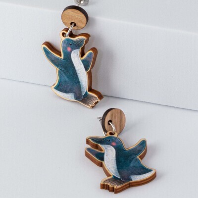 Little Penguin Australian bird wooden earrings