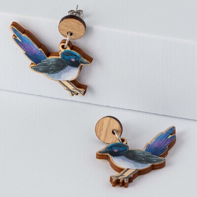 Superb Fairywren Australian Bird wooden earrings