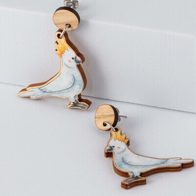 Cockatoo Australian bird wooden earrings