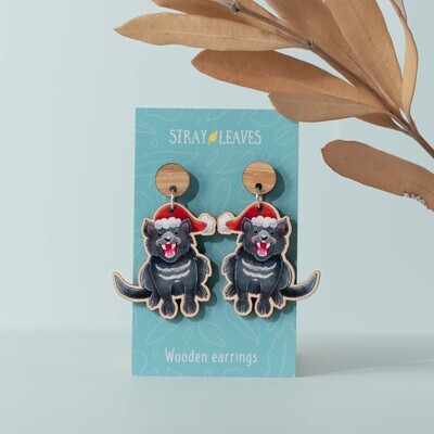 Australian Christmas Tassie devil wooden earrings