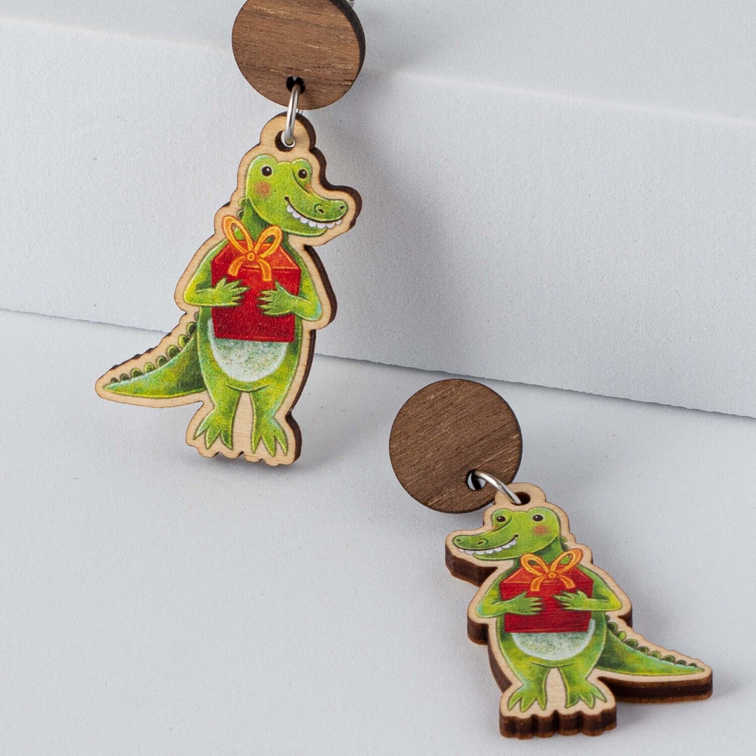 Australian Christmas crocodile wooden earrings