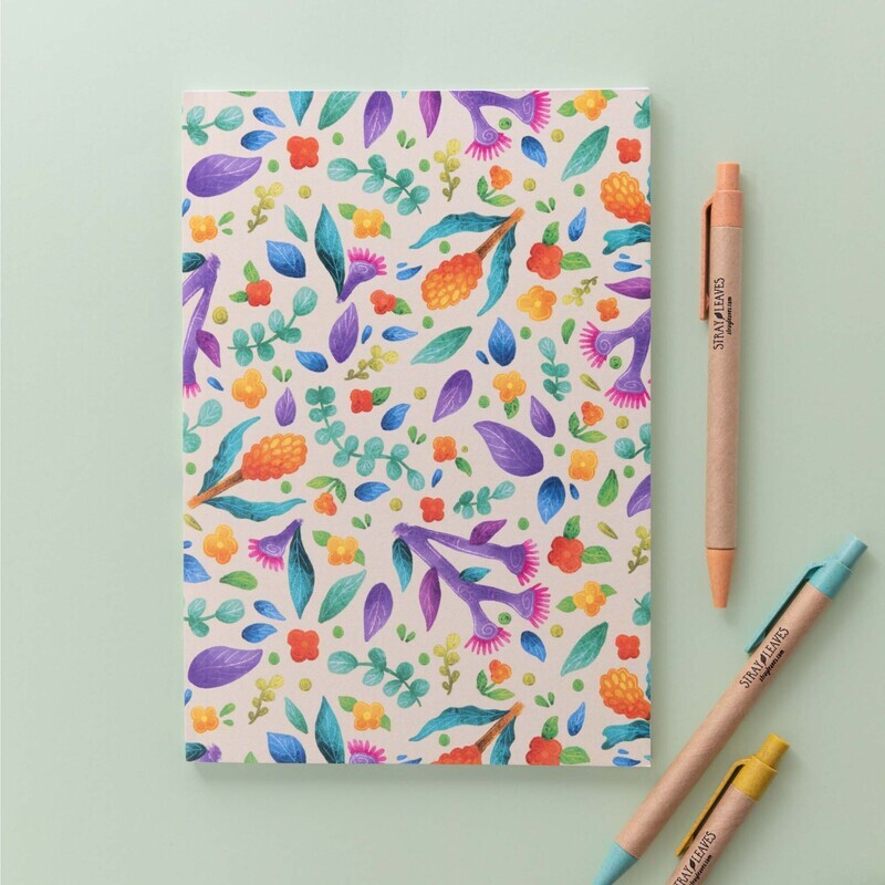 Lined Australian colourful plants recycled A5 notebook