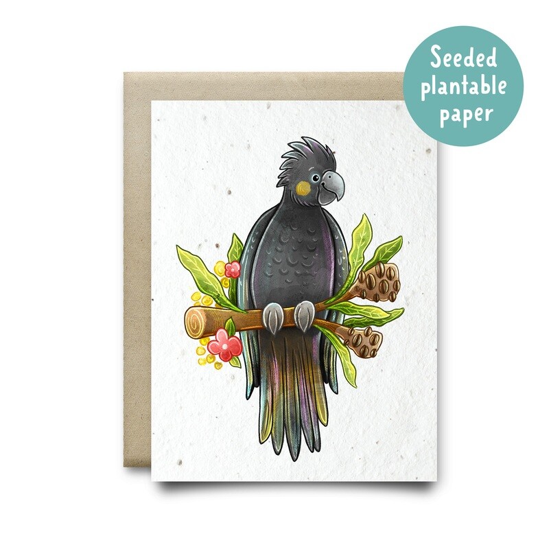 Plantable Black Cockatoo recycled card