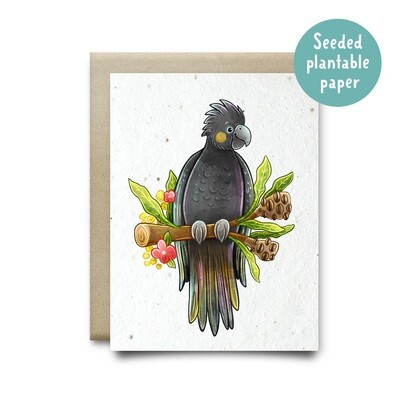 Plantable Black Cockatoo recycled card