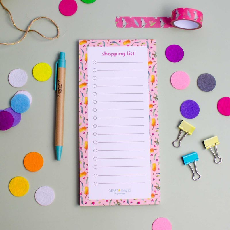 Shopping List Pink Banksia notepad