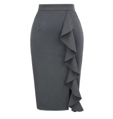 Pencil ruffled side Knee Length Skirts