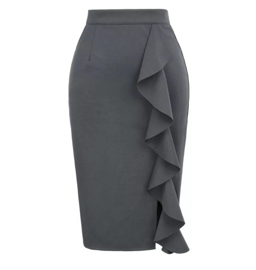 Pencil ruffled side Knee Length Skirts